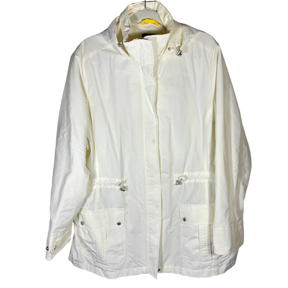 Lands End White Lightweight Hooded Cargo Rain‎ Jacket 1X